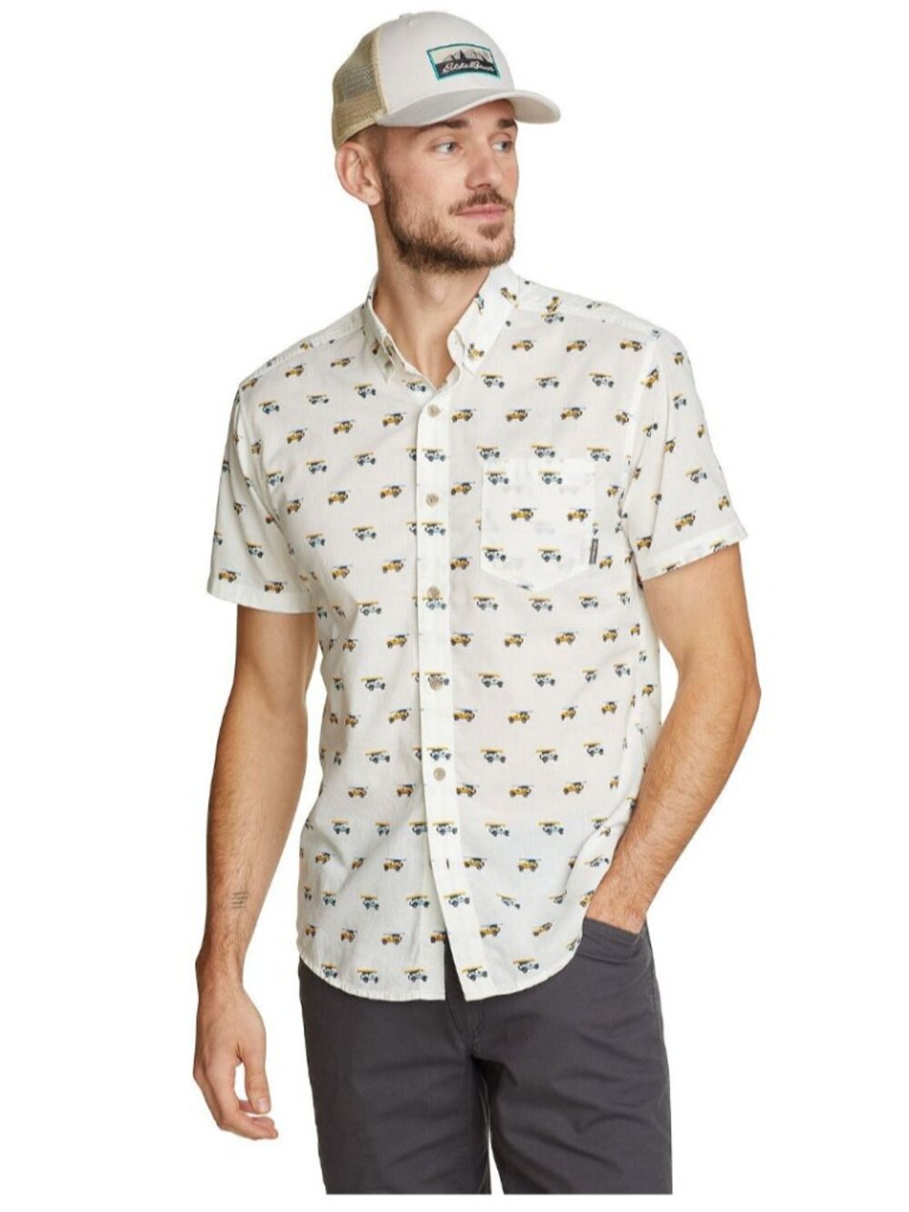 Eddie Bauer Classic Fit Short Sleeve Baja Shirt Off White Size XLT NWT